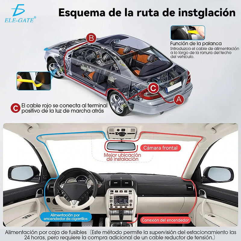 Cámara para Auto 4K 3 Canales con WiFi 5GHz Frontal 4K + Interior 1080P + Trasera 1080P