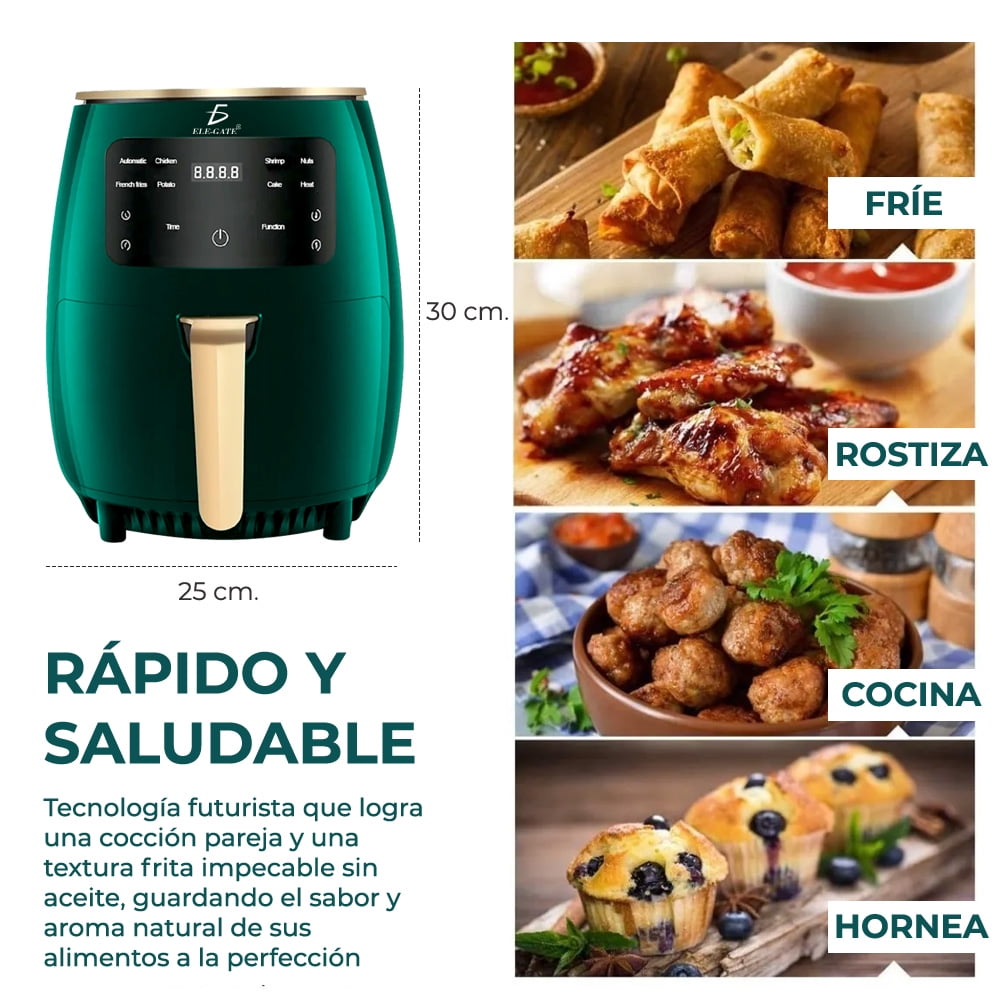 Freidora de aire multifunción para alimentos 4.5 L Color Verde