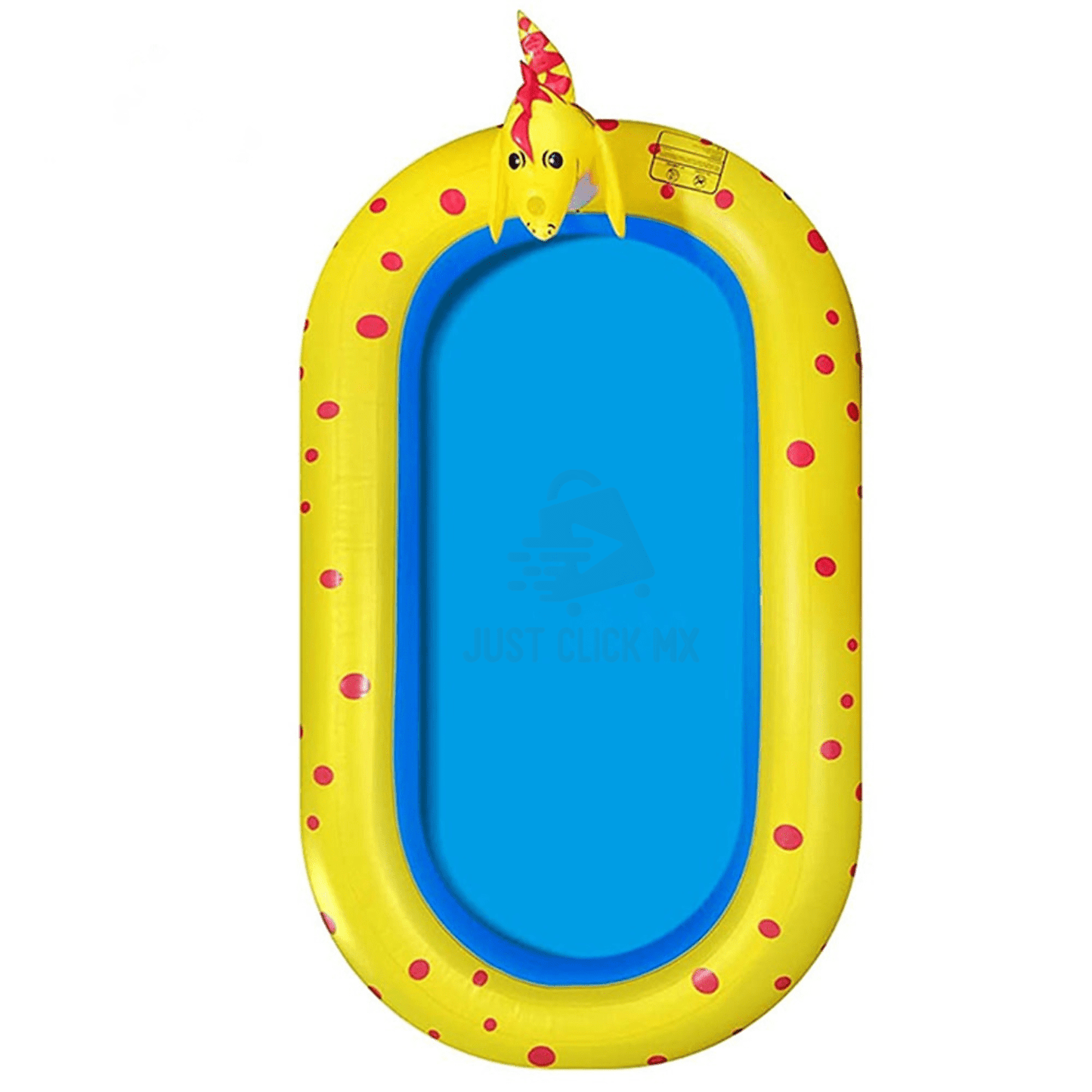 Alberca Inflable JustClick MX Ovalado con Aspersores de agua TEMATICA de dinosaurio 169 cm x 102 cm x 64 cm