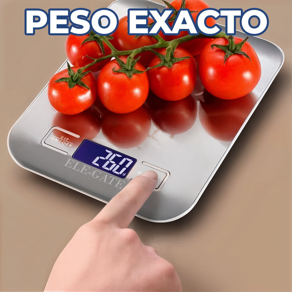 Báscula Digital de Cocina de Acero Inoxidable – Precisión de 1 g, Capacidad de 10 kg, Pantalla LCD