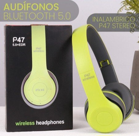 Audífonos Inalámbricos P47 - Bluetooth 5.0 + Manos Libres + Radio Color: Verde
