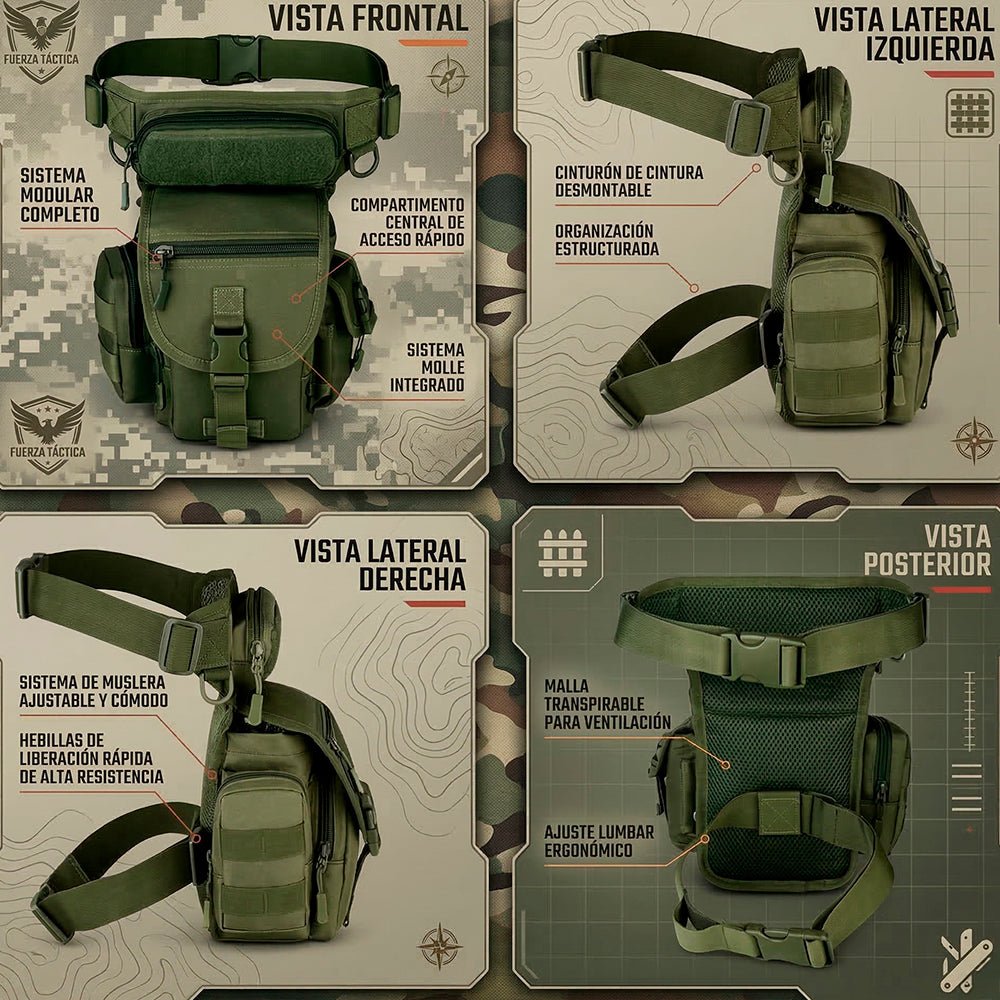 Bolsa Piernera Táctica Militar 700D Mochila de Pierna para Hombre Impermeable con Múltiples Compartimentos