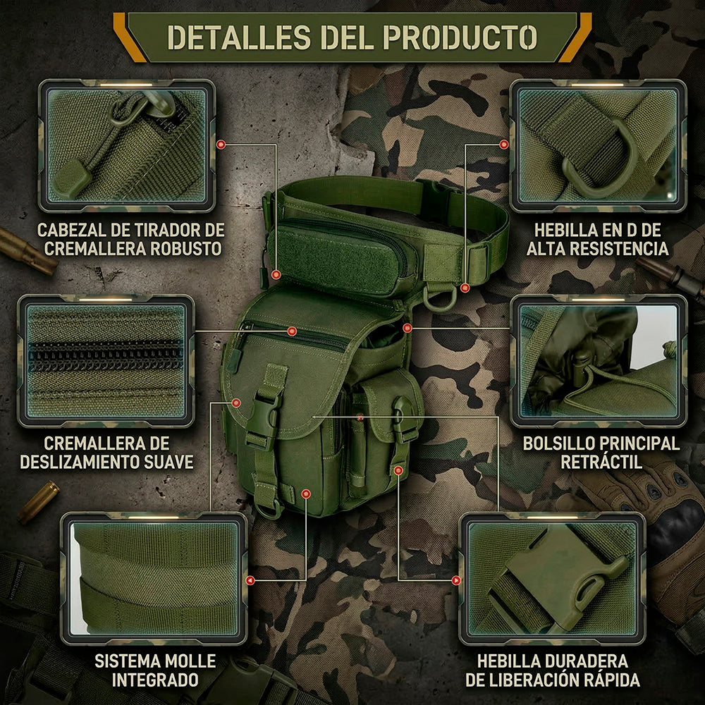 Bolsa Piernera Táctica Militar 700D Mochila de Pierna para Hombre Impermeable con Múltiples Compartimentos