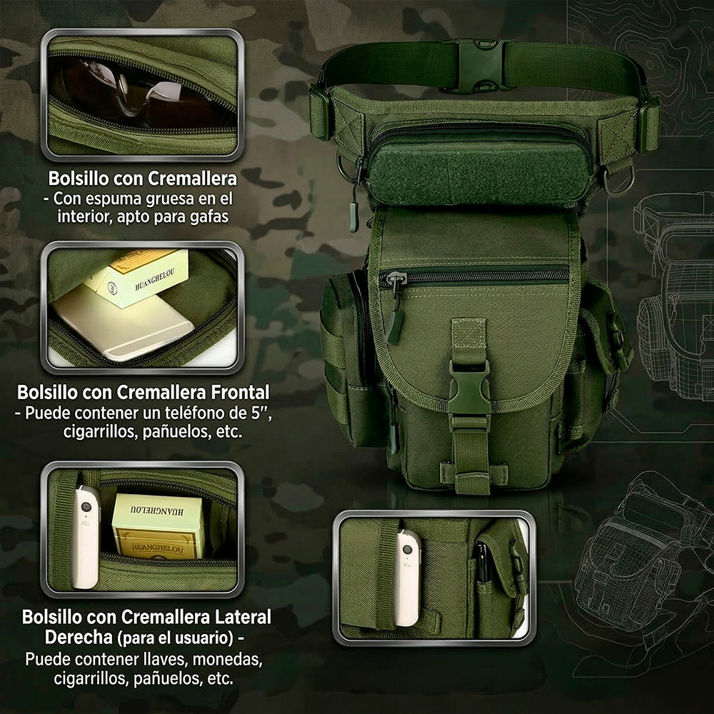 Bolsa Piernera Táctica Militar 700D Mochila de Pierna para Hombre Impermeable con Múltiples Compartimentos