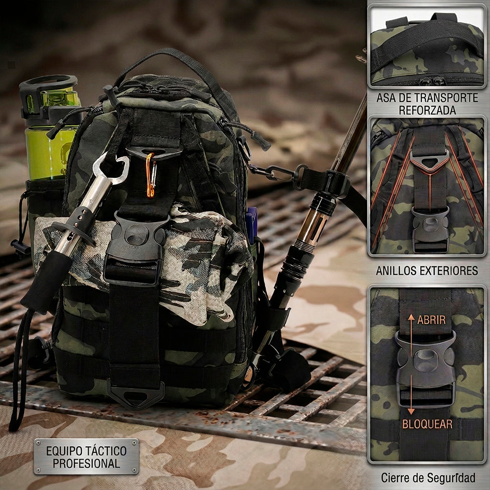 Mochila de Hombro Impermeable Multifuncional para Pesca Senderismo y Actividades al Aire Libre