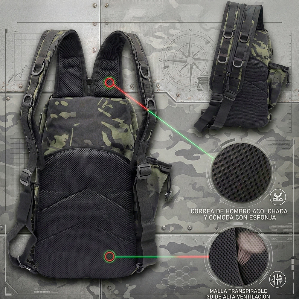 Mochila de Hombro Impermeable Multifuncional para Pesca Senderismo y Actividades al Aire Libre