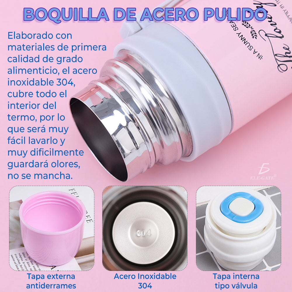 Vaso Termo Acero de Inoxidable Para Bebida Floral Colores Acabado Metálico