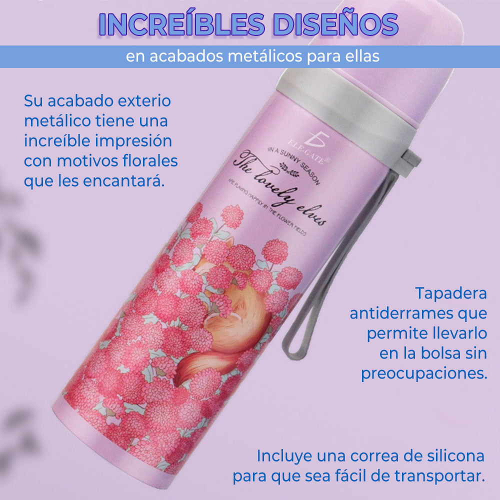 Vaso Termo Acero de Inoxidable Para Bebida Floral Colores Acabado Metálico