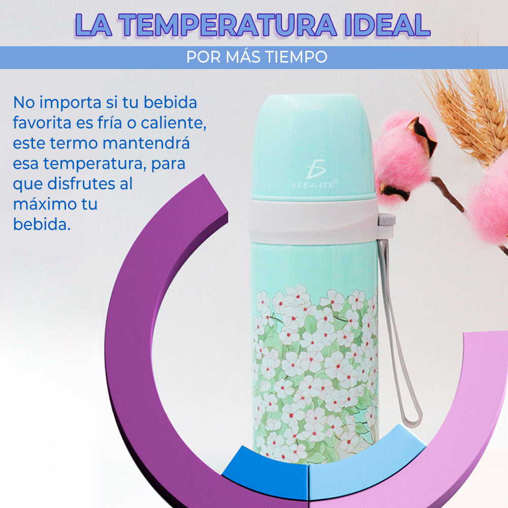 Vaso Termo Acero de Inoxidable Para Bebida Floral Colores Acabado Metálico
