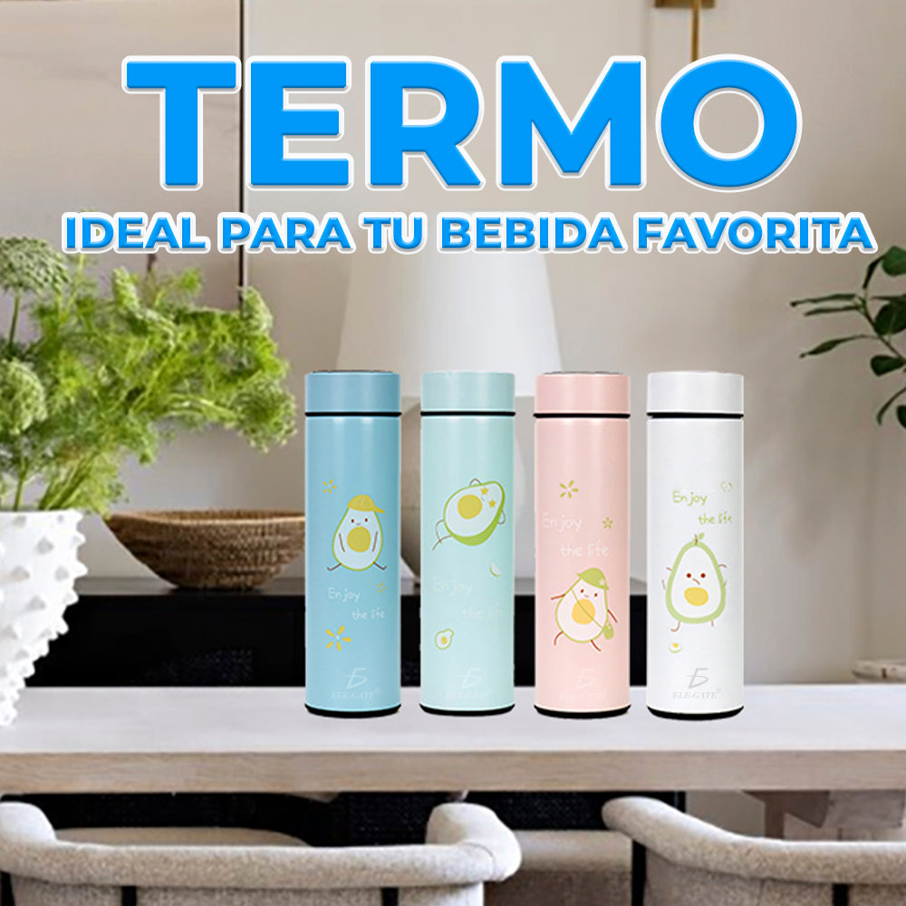 Termo de Acero Inoxidable 500ml/17 oz Inteligente Indicador de Temperatura Ilustración de un simpatico  Aguacate