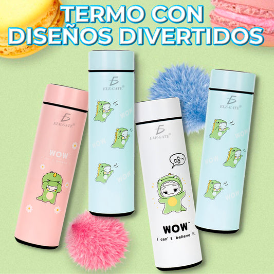 Termo de Acero Inoxidable 500ml/17 oz Inteligente Indicador de Temperatura Ilustración de un simpatico  Aguacate