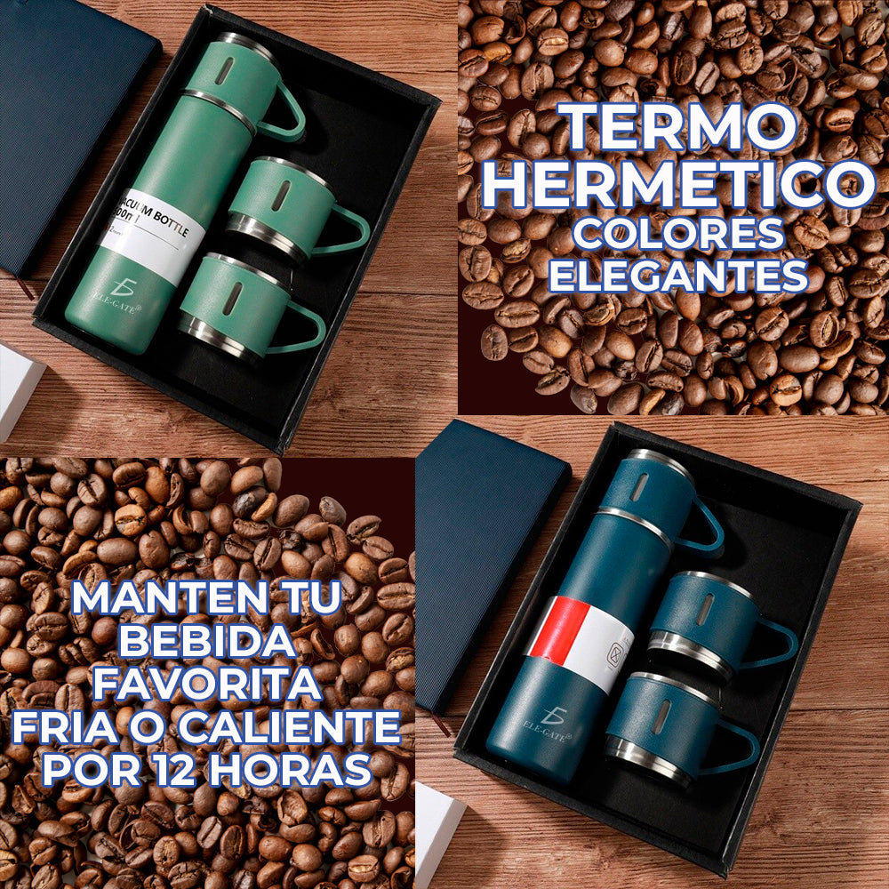 Termo con Tazas Incluidas para Té y Café de Acero Inoxidable de 500 ml.