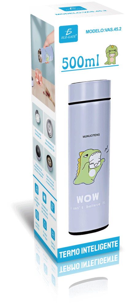 Termo de Acero Inoxidable 500ml/17 oz Inteligente Indicador de Temperatura Ilustración de un simpatico  Aguacate