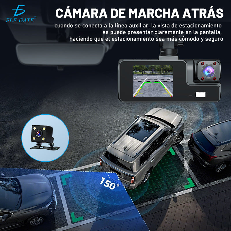Cámara de Seguridad DVR (Frontal + Interior) con Pantalla Compacta de 2.0″ Visión Nocturna IR con 3 Cámaras