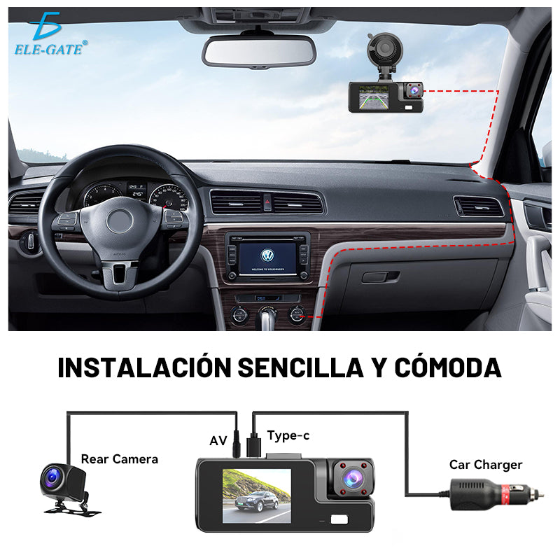 Cámara de Seguridad DVR (Frontal + Interior) con Pantalla Compacta de 2.0″ Visión Nocturna IR con 3 Cámaras