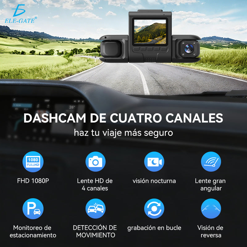 Cámara para Auto 4K 3 Canales con WiFi 5GHz Frontal 4K + Interior 1080P + Trasera 1080P