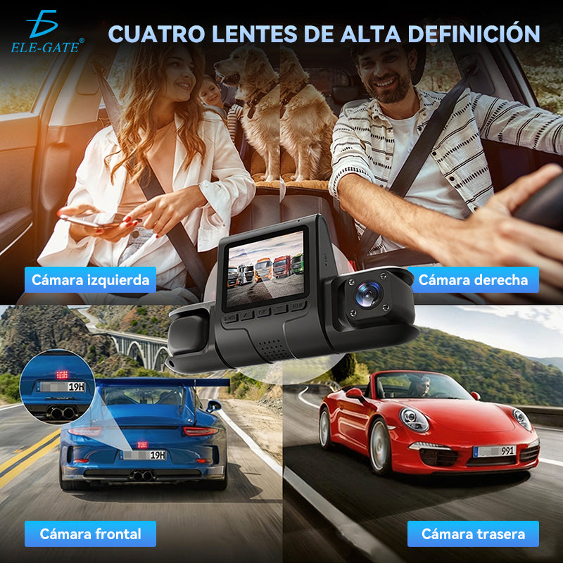 Cámara para Auto 4K 3 Canales con WiFi 5GHz Frontal 4K + Interior 1080P + Trasera 1080P