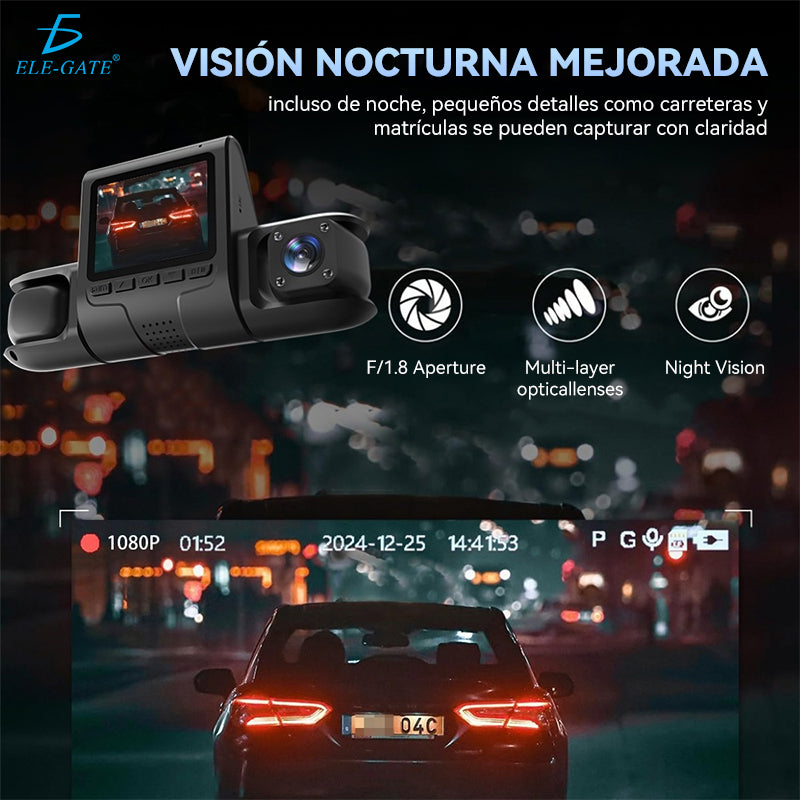 Cámara para Auto 4K 3 Canales con WiFi 5GHz Frontal 4K + Interior 1080P + Trasera 1080P