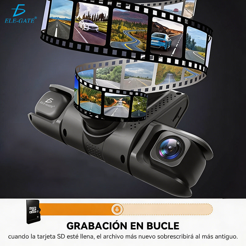 Cámara para Auto 4K 3 Canales con WiFi 5GHz Frontal 4K + Interior 1080P + Trasera 1080P