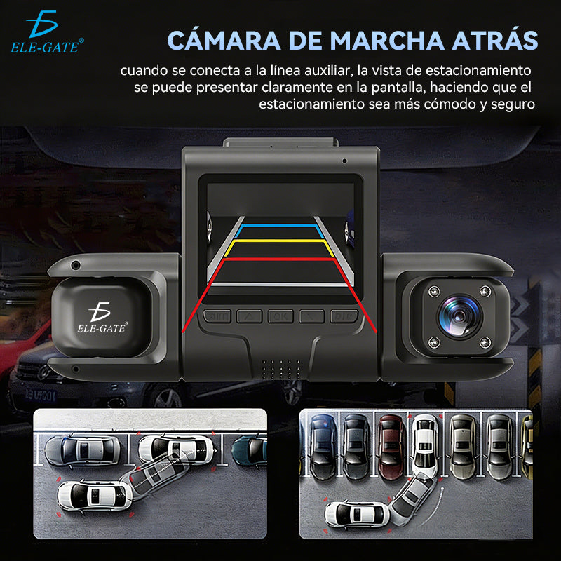 Cámara para Auto 4K 3 Canales con WiFi 5GHz Frontal 4K + Interior 1080P + Trasera 1080P
