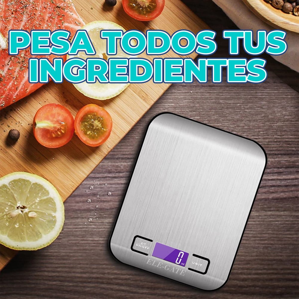 Báscula Digital de Cocina de Acero Inoxidable – Precisión de 1 g, Capacidad de 10 kg, Pantalla LCD