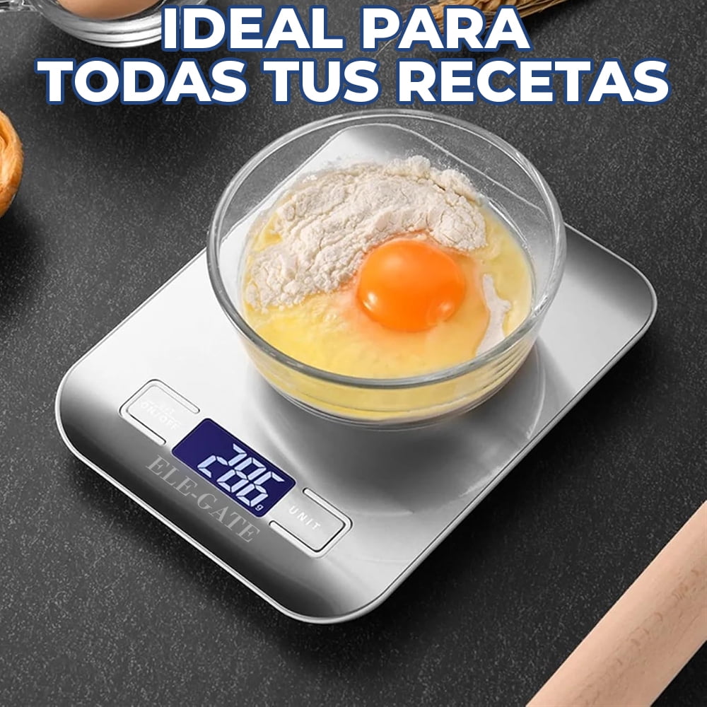 Báscula Digital de Cocina de Acero Inoxidable – Precisión de 1 g, Capacidad de 10 kg, Pantalla LCD