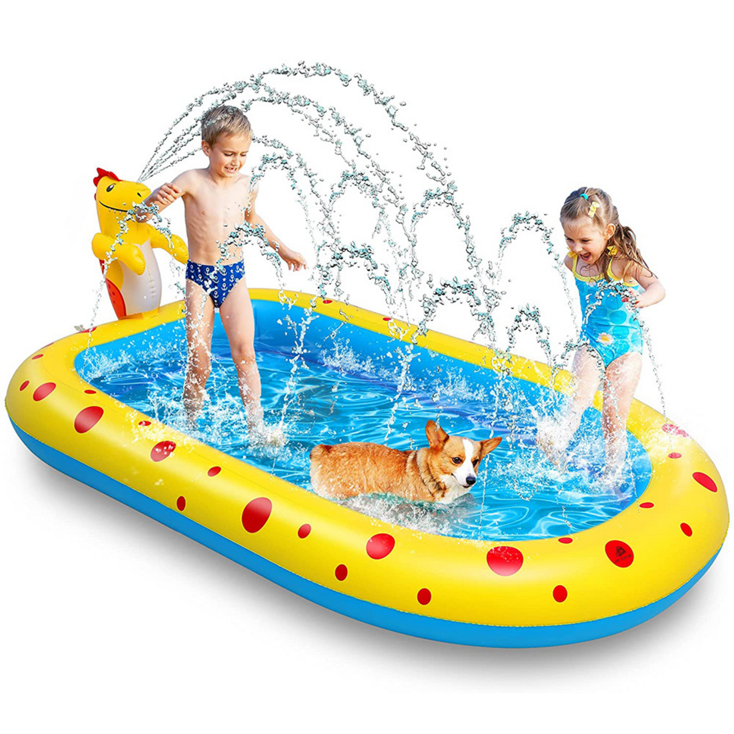 Alberca Inflable JustClick MX Ovalado con Aspersores de agua TEMATICA de dinosaurio 169 cm x 102 cm x 64 cm